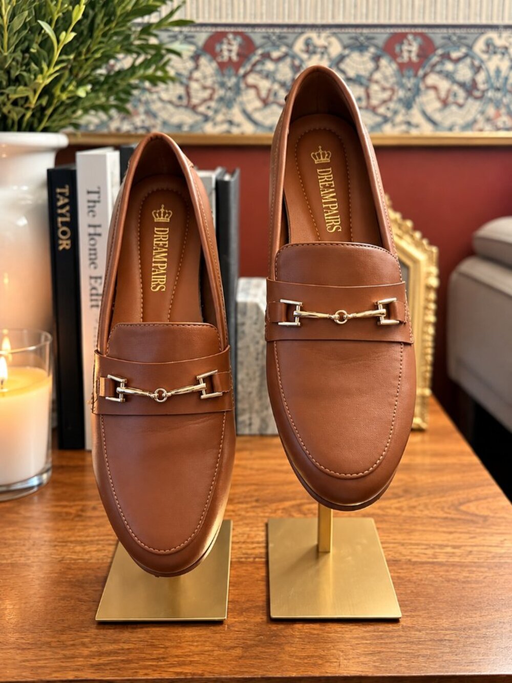 Brown Cognac Horsebit Loafers Gold Hardware Size 7